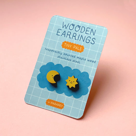 Wooden earrings // Tiny Pals Moon and Star