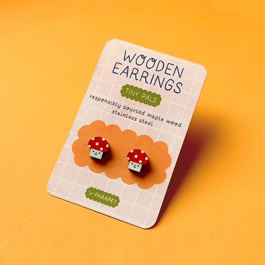 Wooden earrings // Tiny Pals Mushrooms