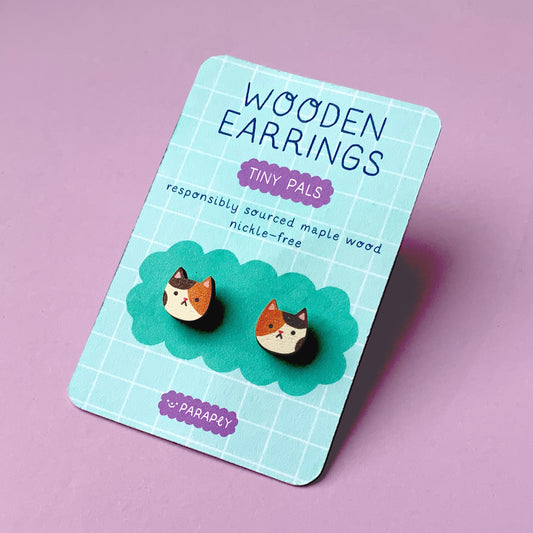 Wooden earrings // Tiny Pals Cats