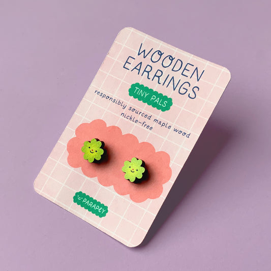 Wooden earrings // Tiny Pals Clover