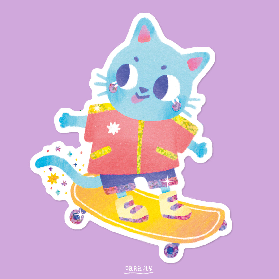 Sticker mit Glitzerdetails // Skater-Katze